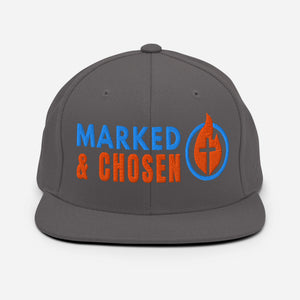 Yupoong Classic 6089M snapback cap in Dark Grey featuring a flat bill and a structured 6-panel design and Marked & Chosen Logo. Front Facing.