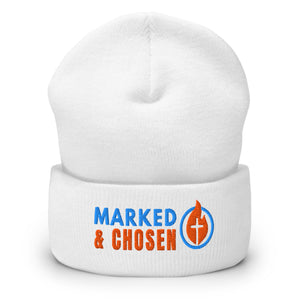 Unisex Yupoong 1501KC classic cuffed beanie, hypoallergenic 100% turbo-spun acrylic knit, 12-inch length, White.