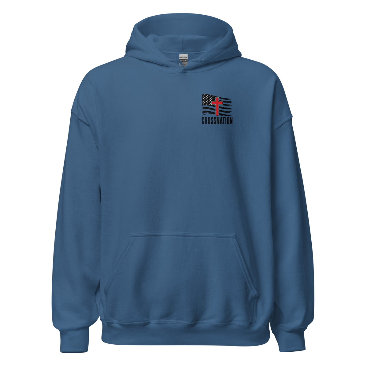 Heroes in Christ Fire & Rescue hoodie with a distressed American flag and red cross design