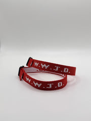 WWJD Woven Bracelet - Red/White - Front View