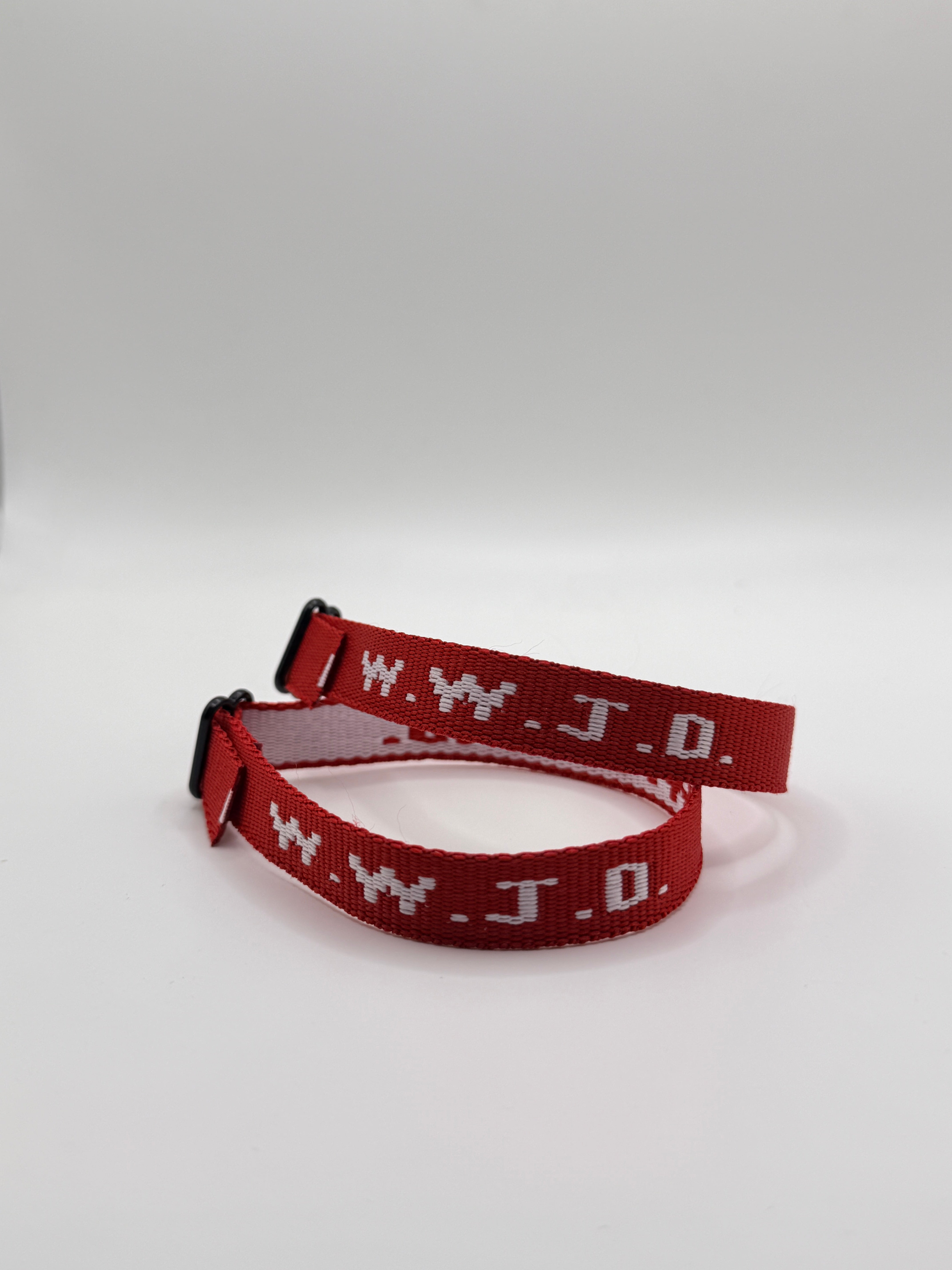 WWJD Woven Bracelet - Red/White - Front View