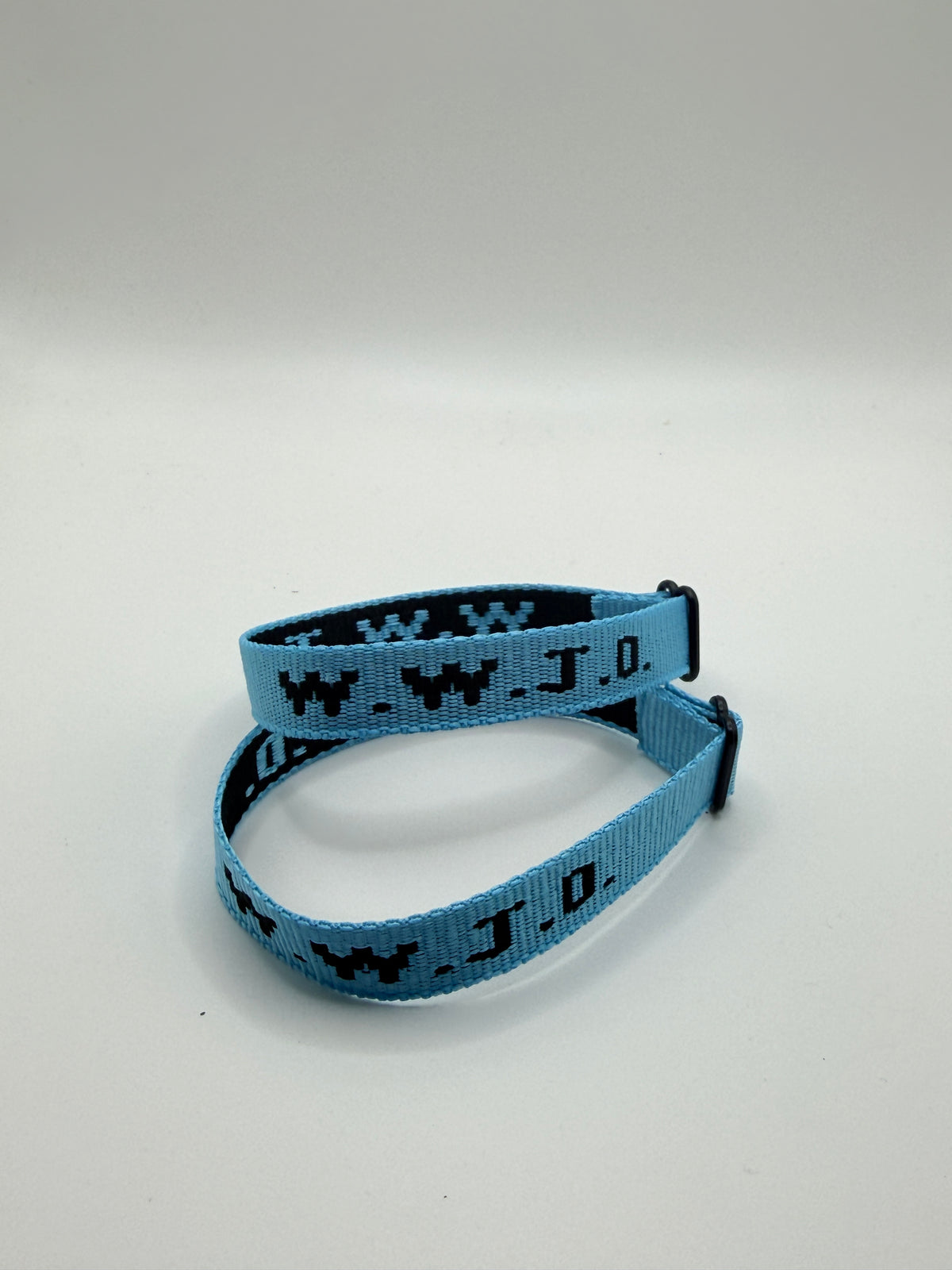 WWJD Woven Bracelet - Sky Blue/Black - Front View
