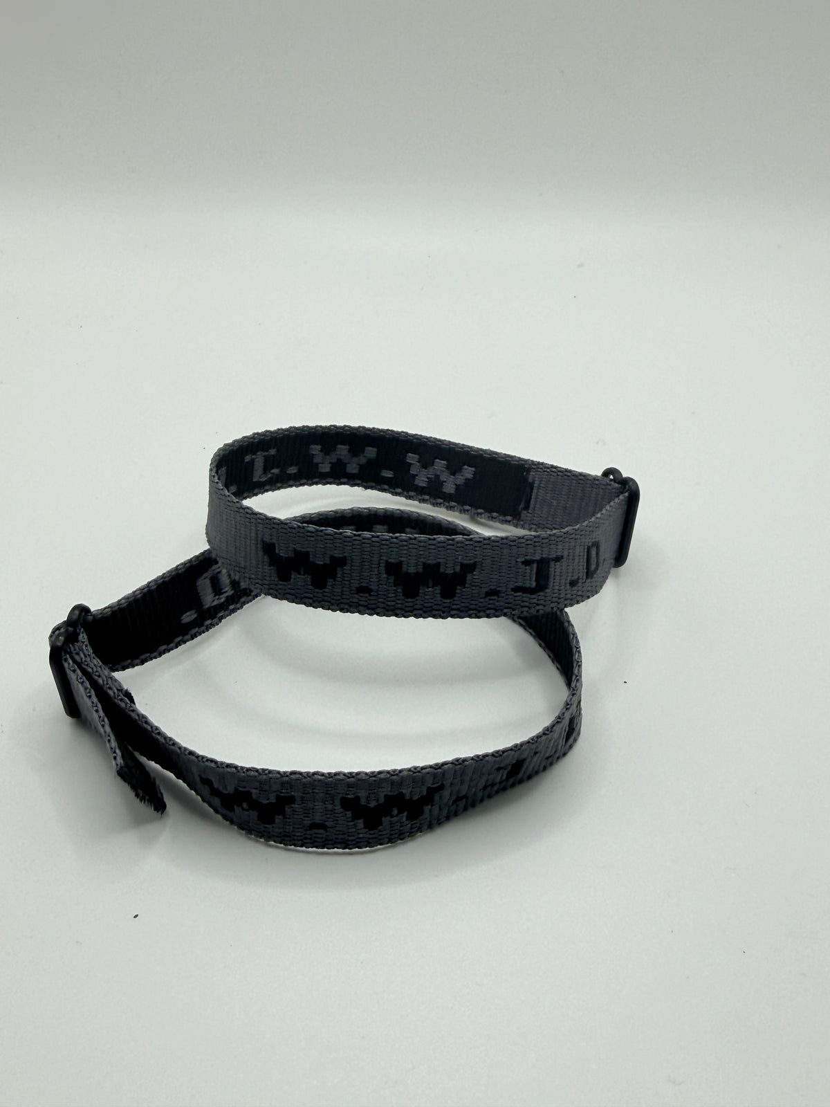 WWJD Woven Bracelet - Dark Grey/Black - Front View