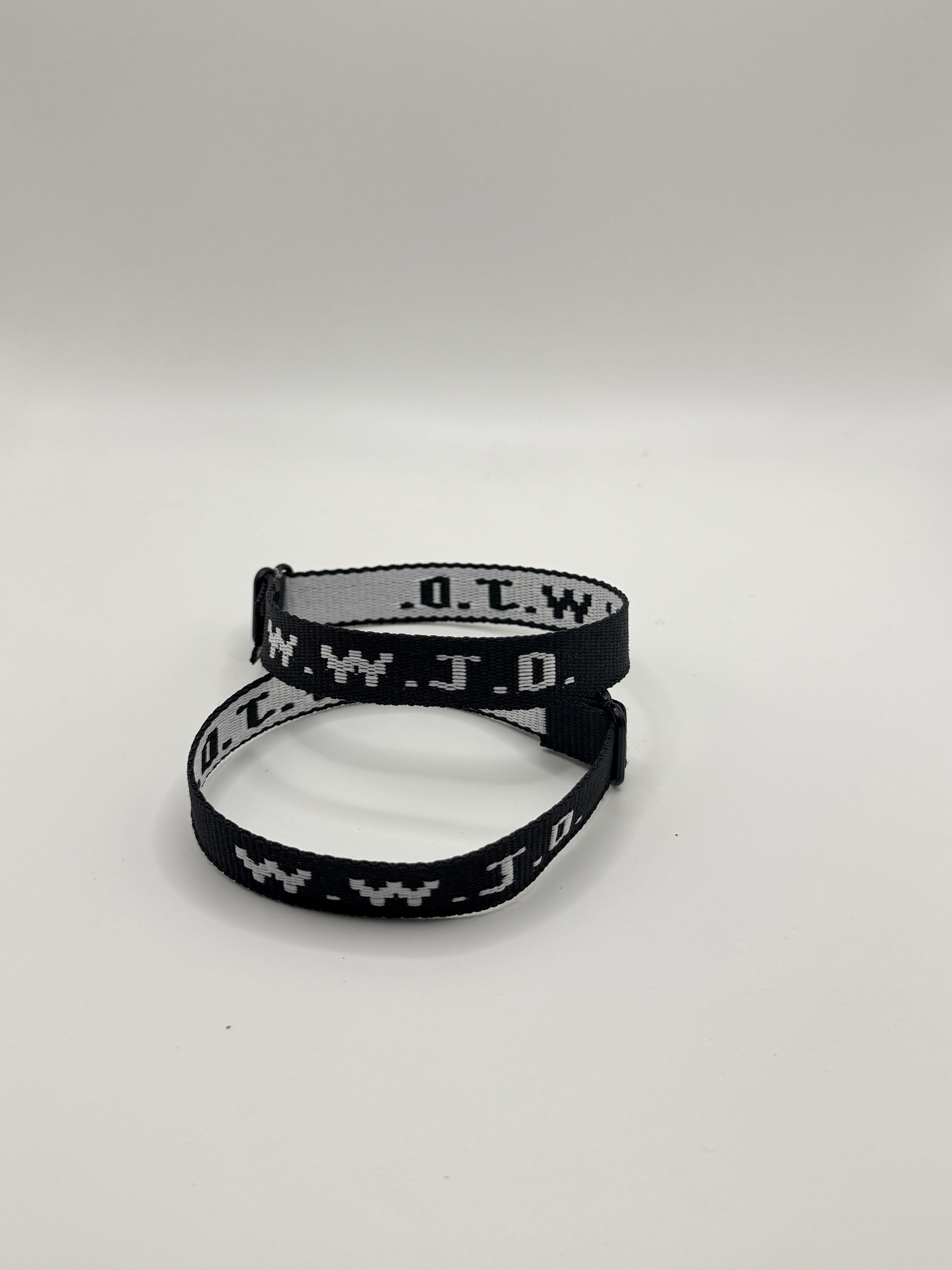WWJD Woven Bracelet - Black/White - Front View