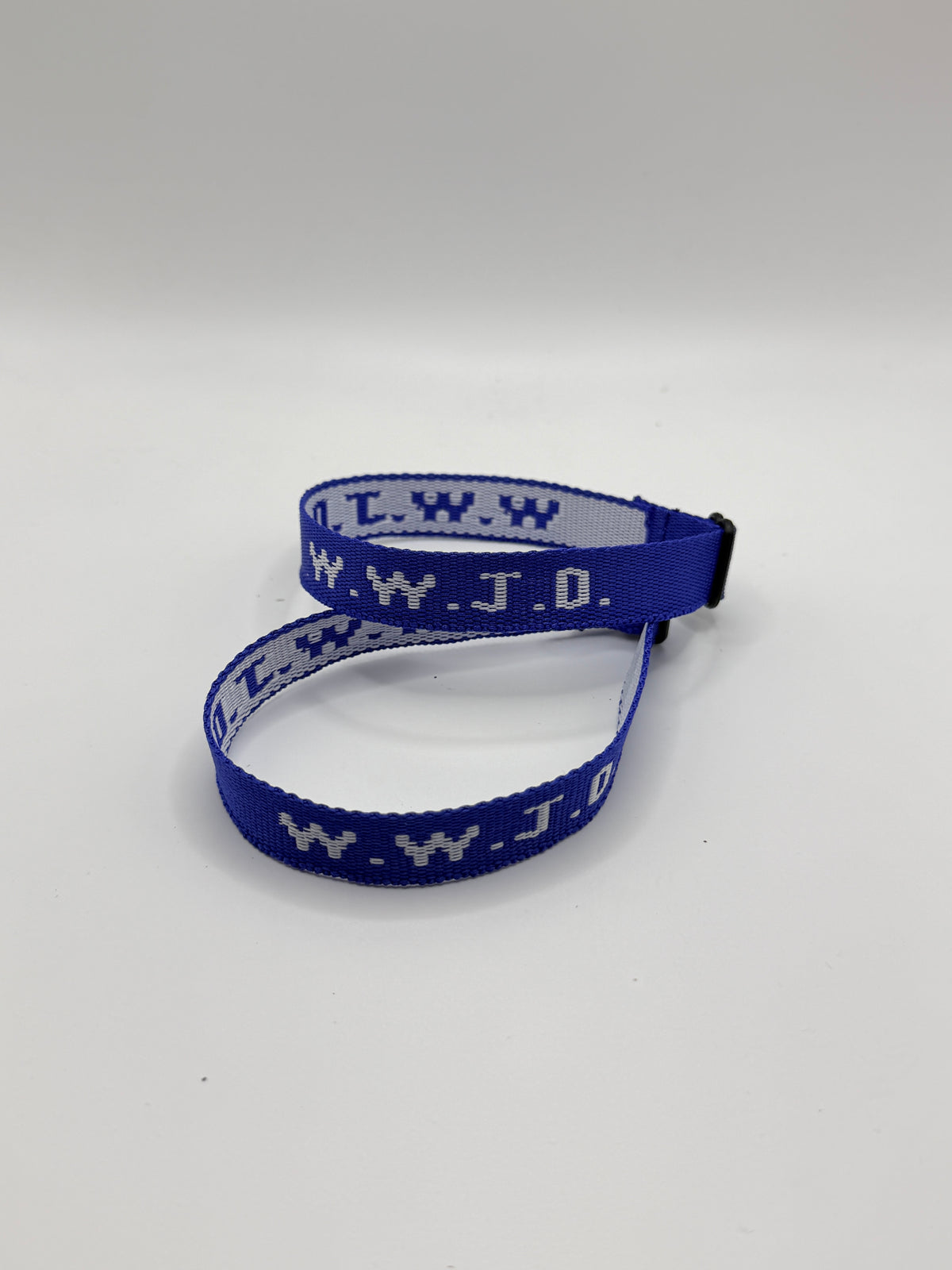 WWJD Woven Bracelet - Blue/White - Front View
