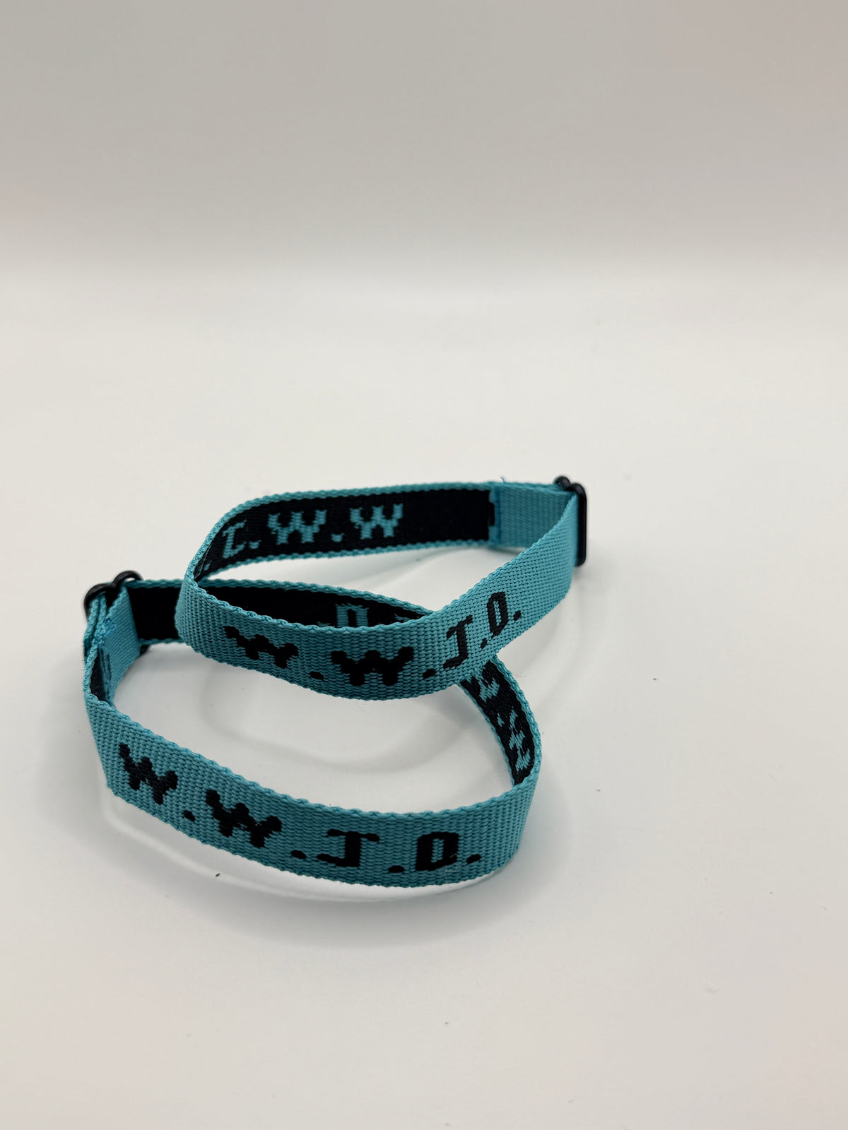 WWJD Woven Bracelet - Teal/Black - Front View