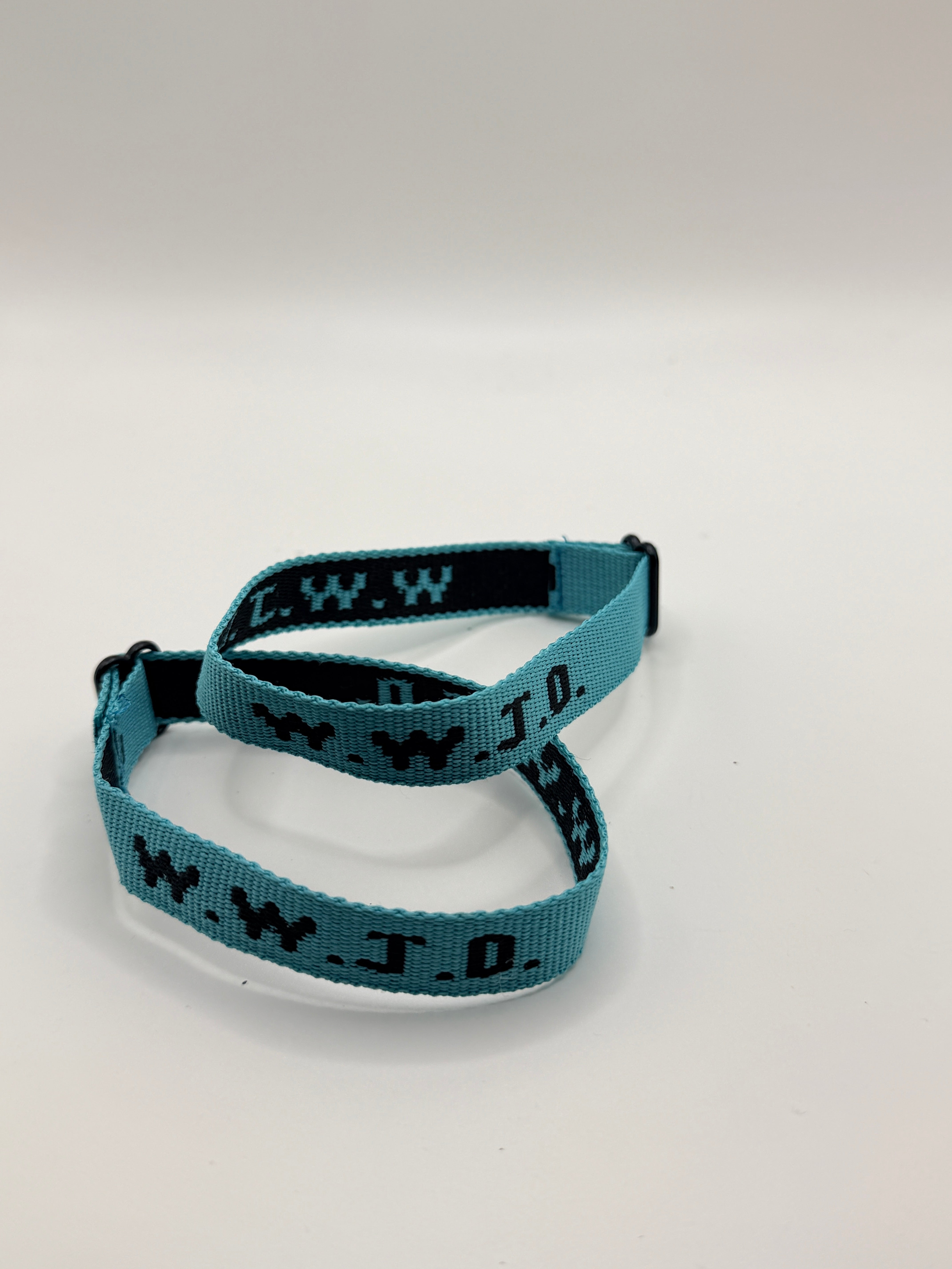 WWJD Woven Bracelet - Teal/Black - Front View