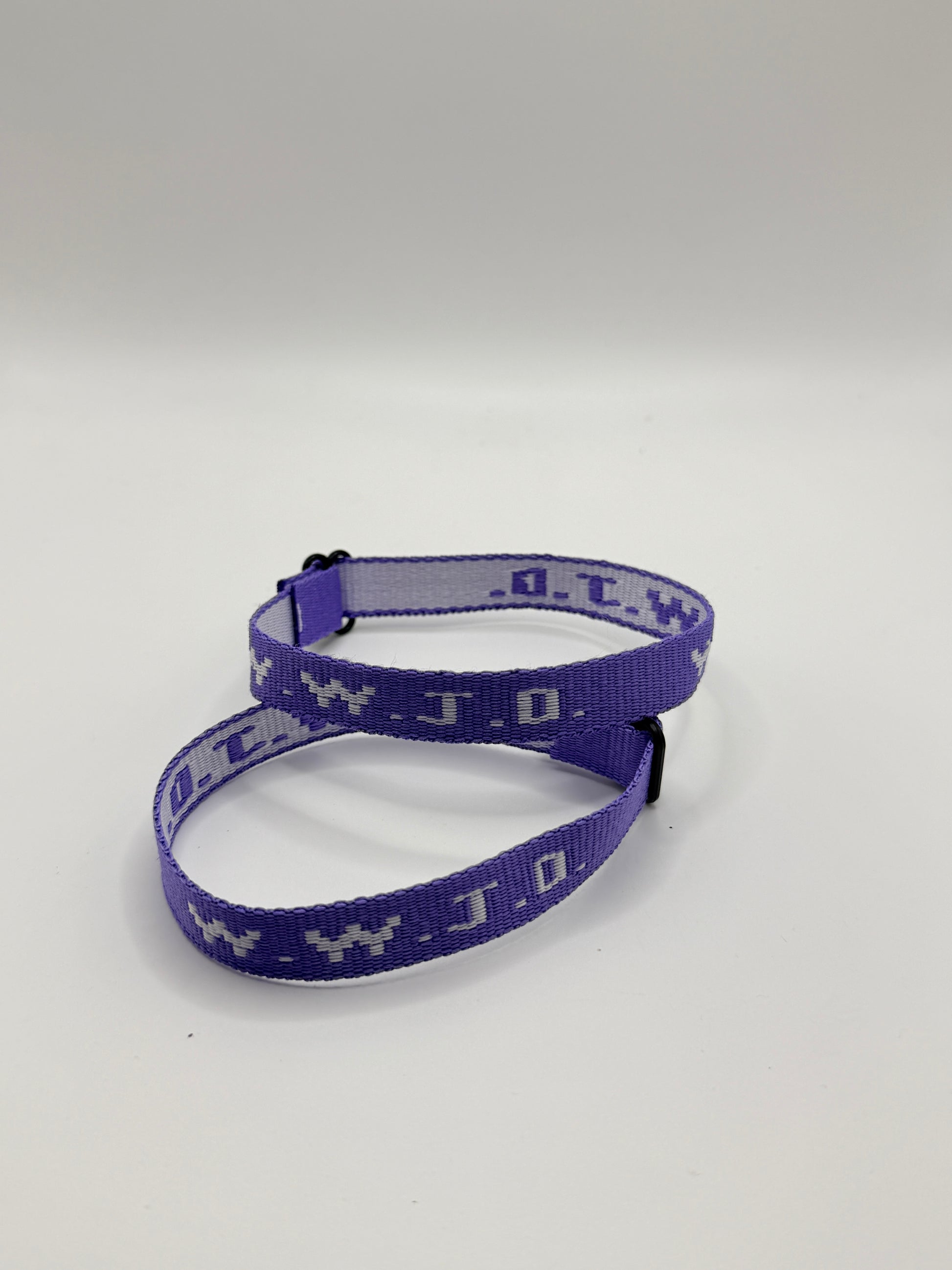 WWJD Woven Bracelet - Purple/White - Front View