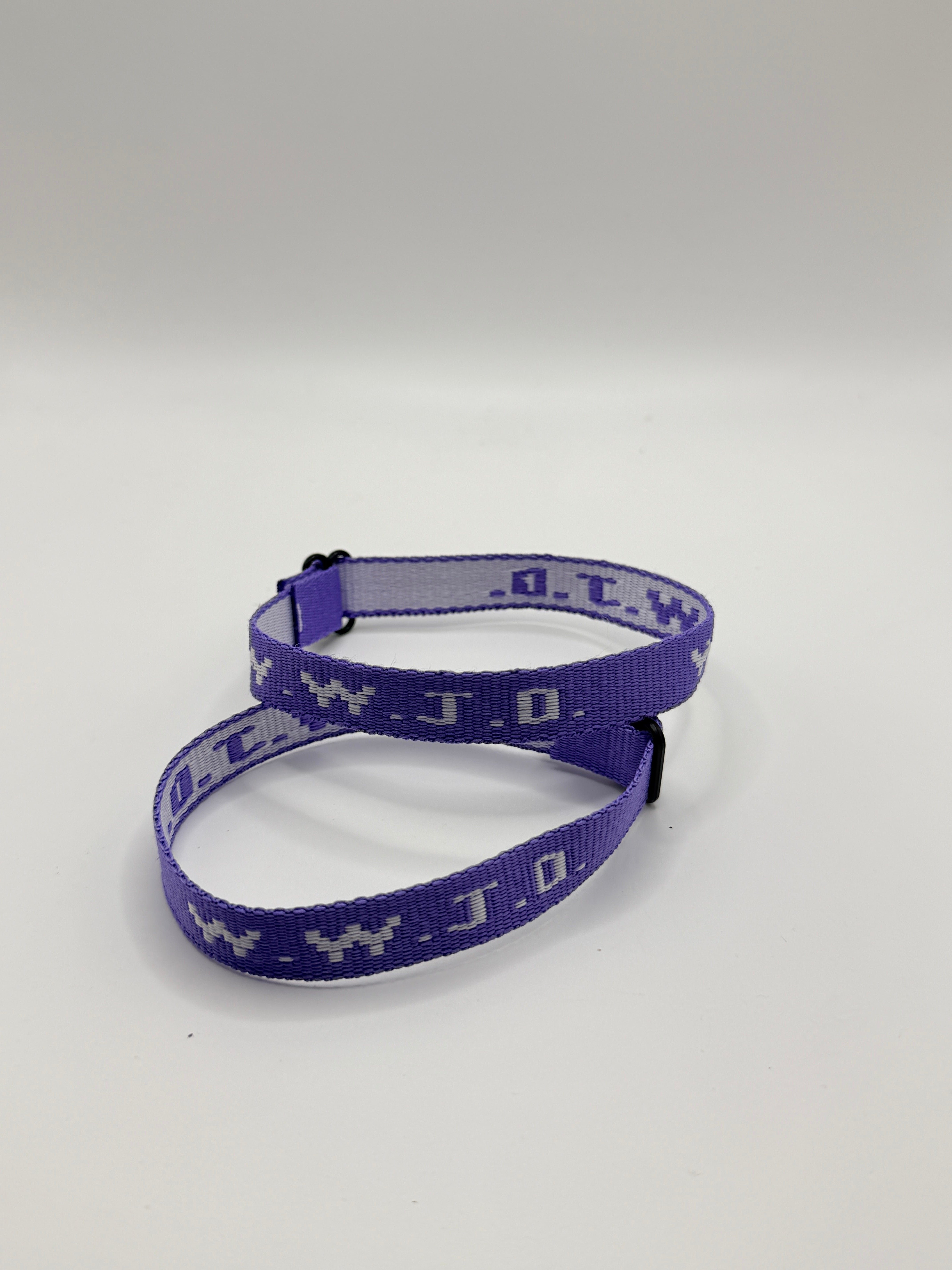WWJD Woven Bracelet - Purple/White - Front View