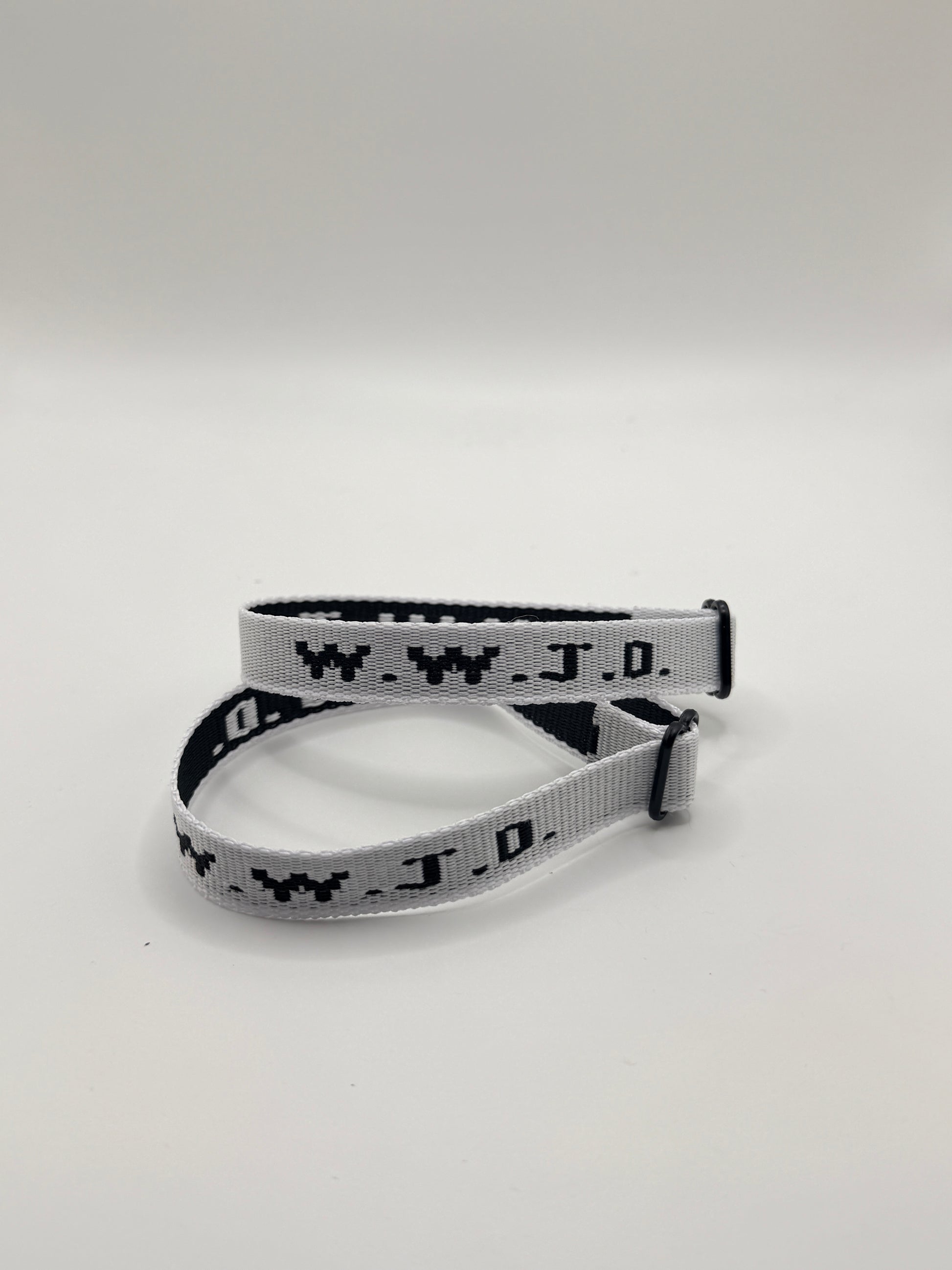 WWJD Woven Bracelet - White/Light Grey/Black - Front View