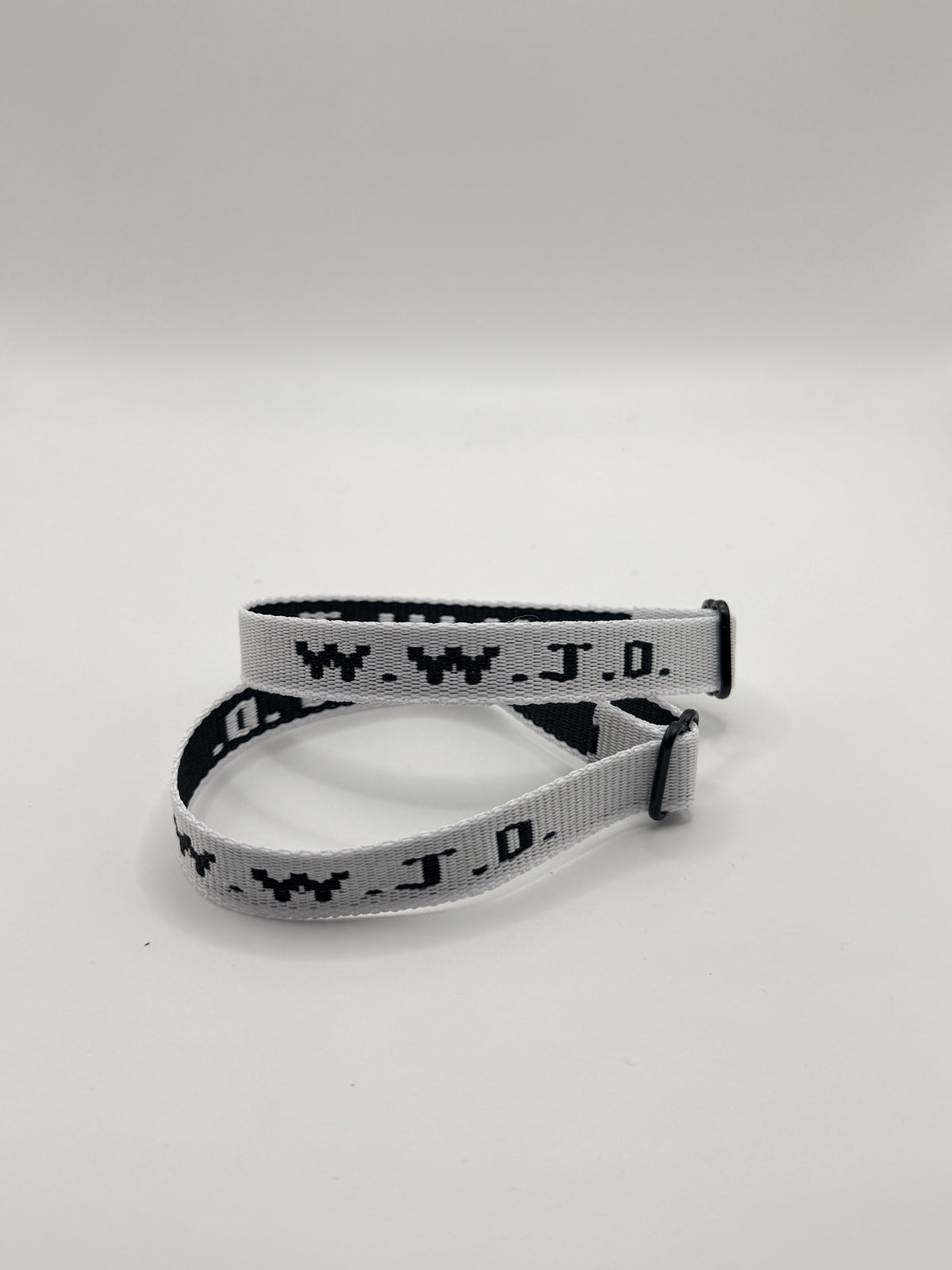 WWJD Woven Bracelet - White/Light Grey/Black - Front View