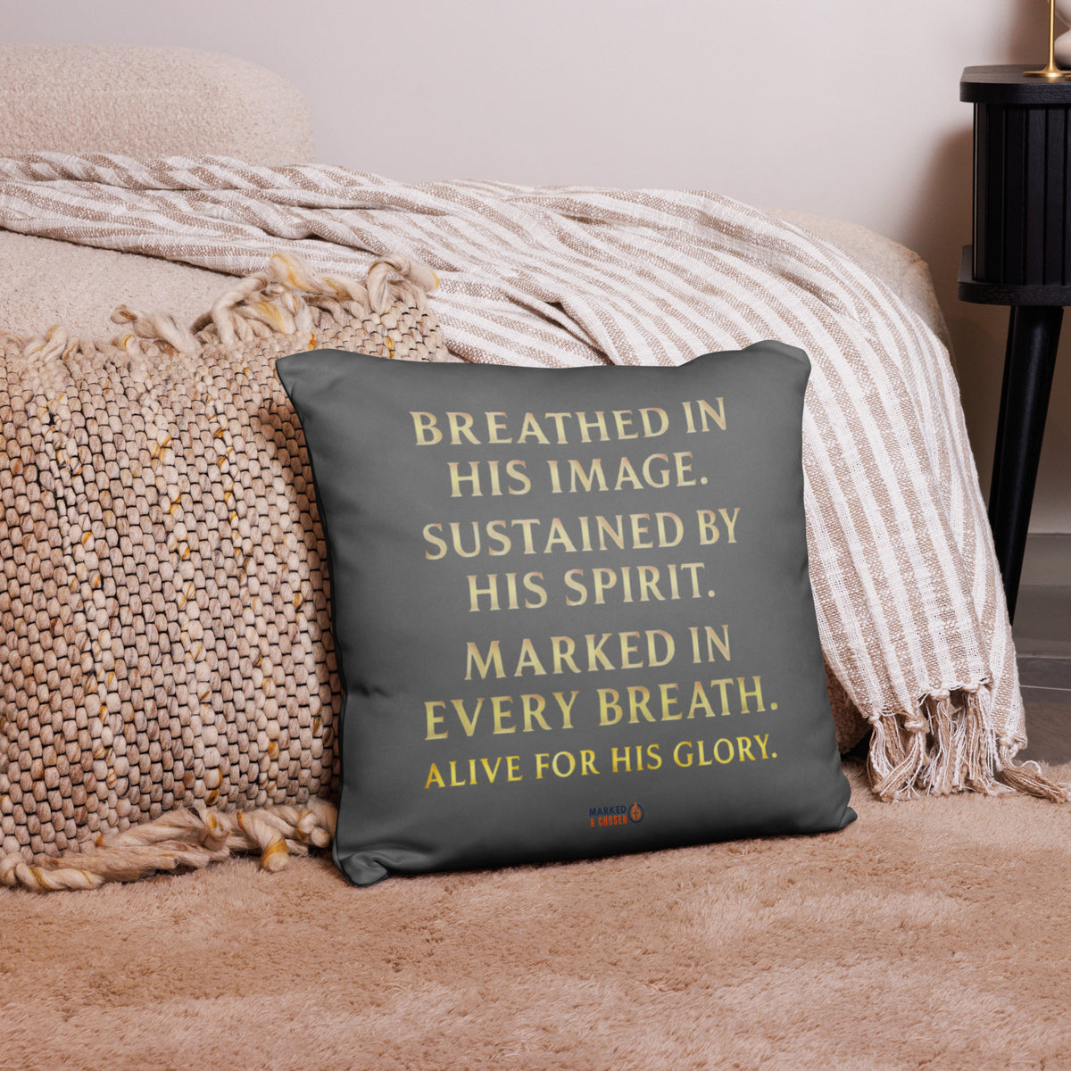 My Breath Bears His Name Basic Pillow - 18 x 18 - Back View