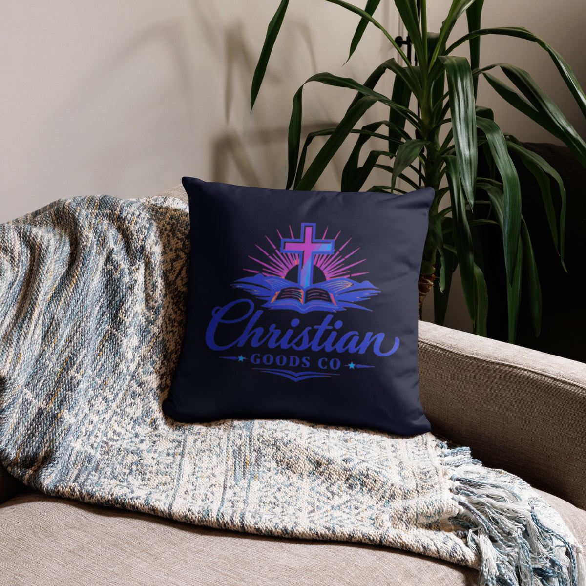 Lion of Judah Blue Basic Pillow - 18 x 18 - Back View