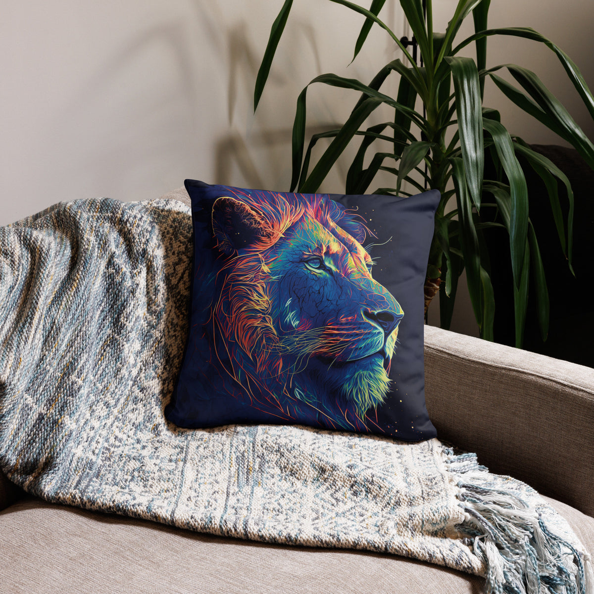 Lion of Judah Blue Basic Pillow - 18″×18″ - Front View