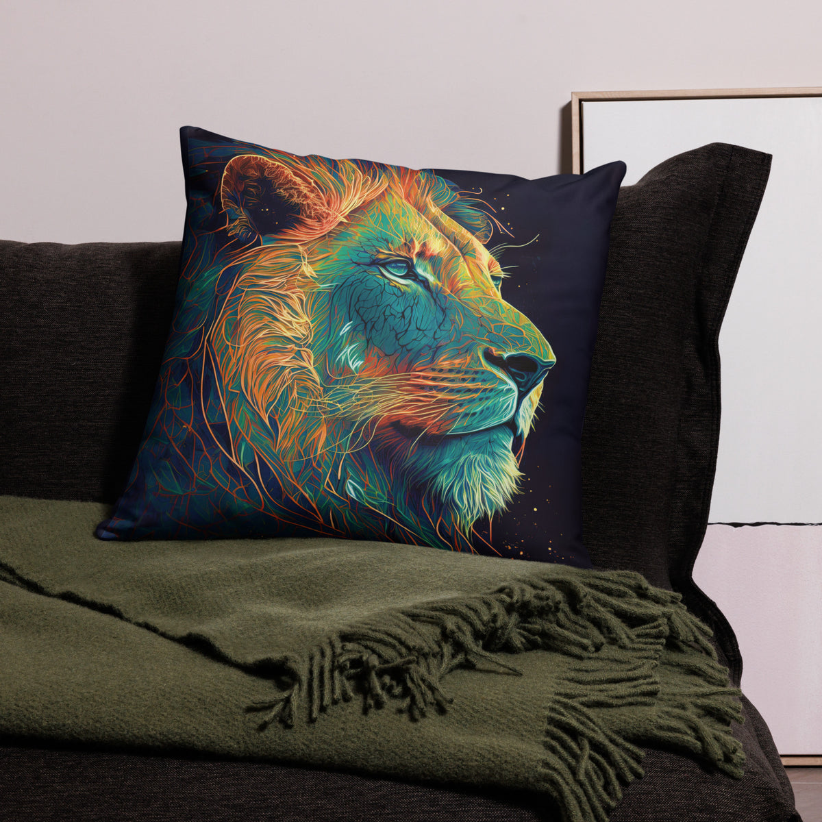 Lion of Judah Green Basic Pillow - 22″×22″ - Front View