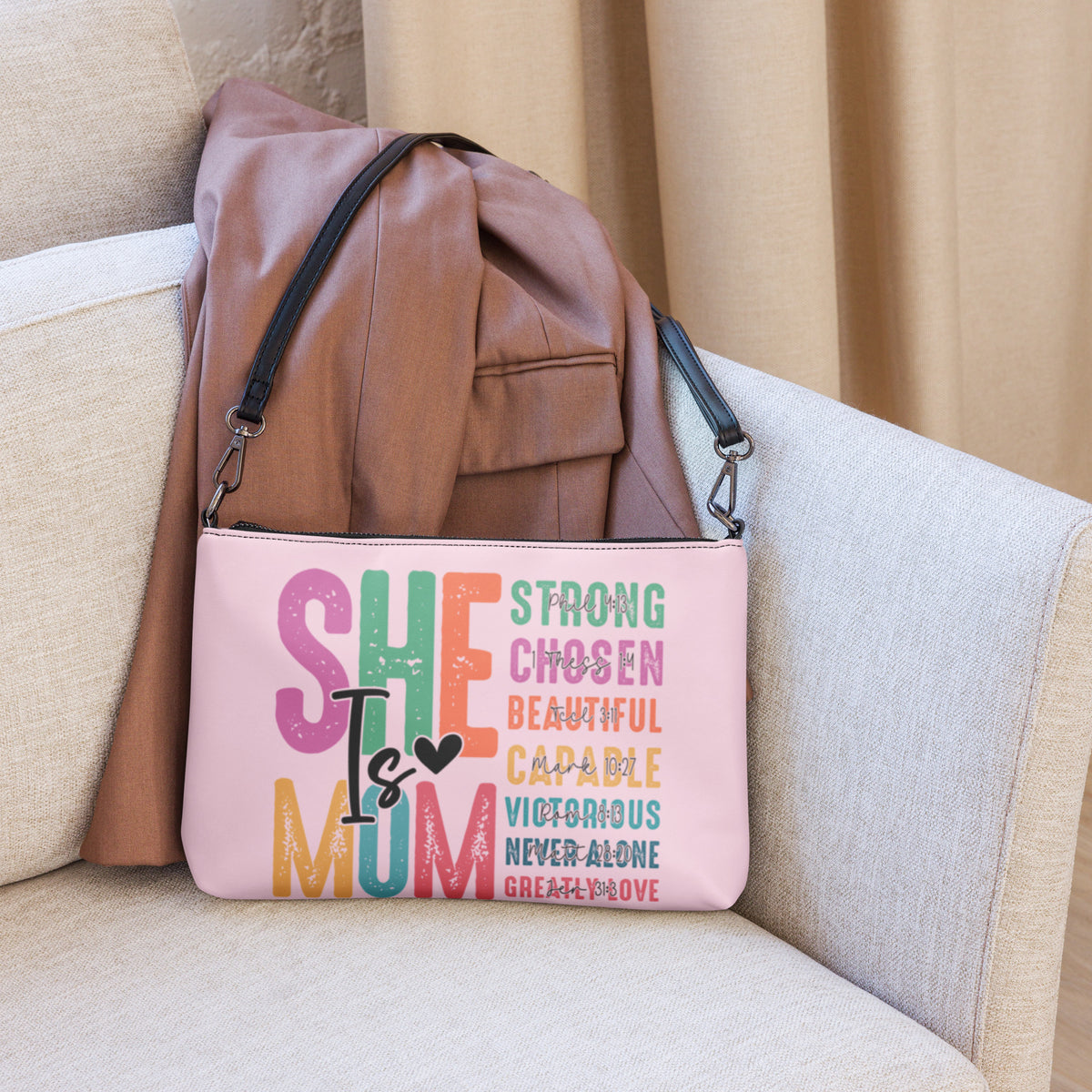 She is Mom Crossbody Bag - Black - Front View