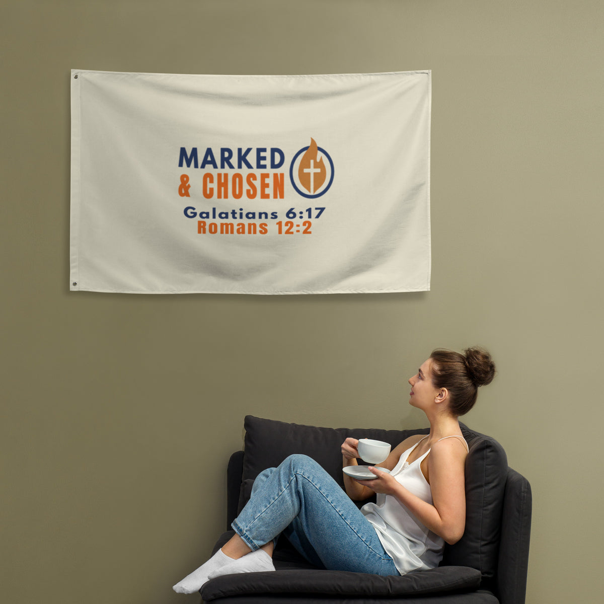 Marked & Chosen Flag - White - Front View 2