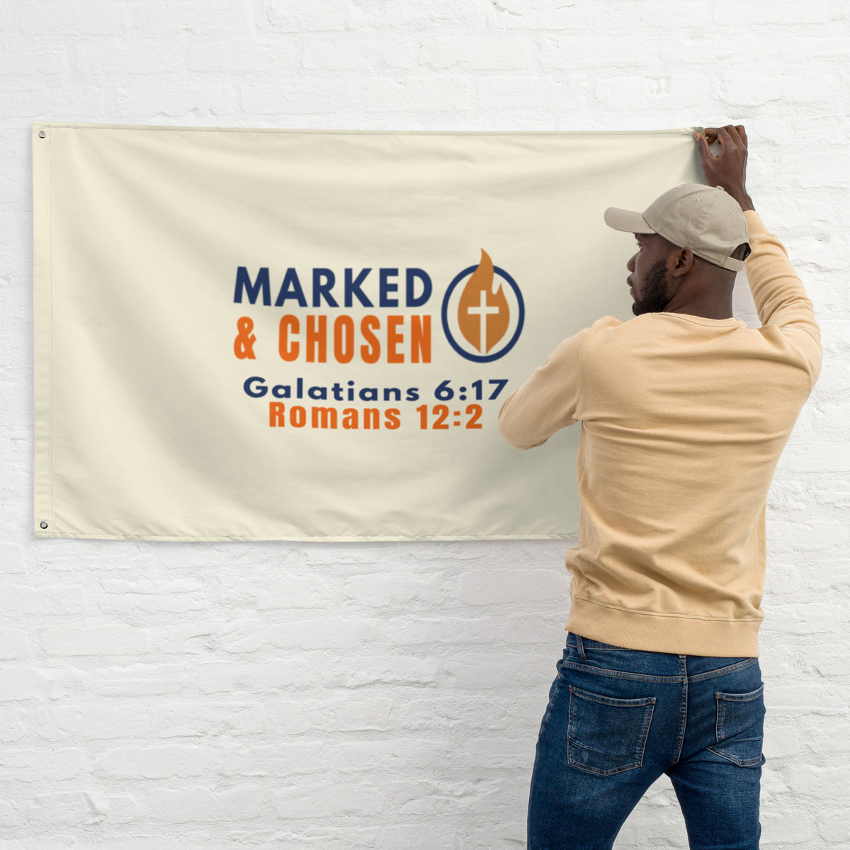 Marked & Chosen Flag - White - Front View 3