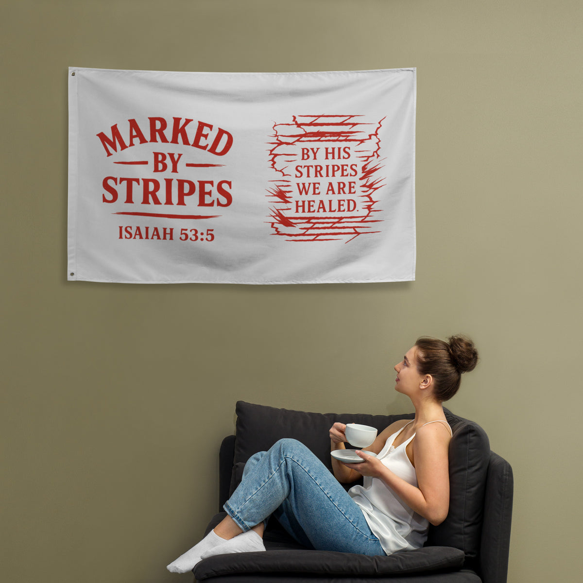 Marked by Stripes Flag - White - Front View 2