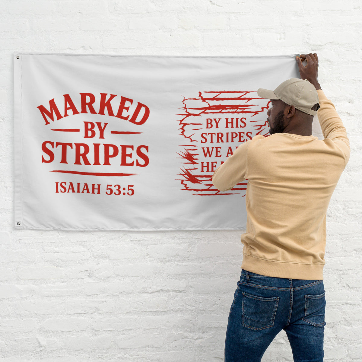 Marked by Stripes Flag - White - Front View 3