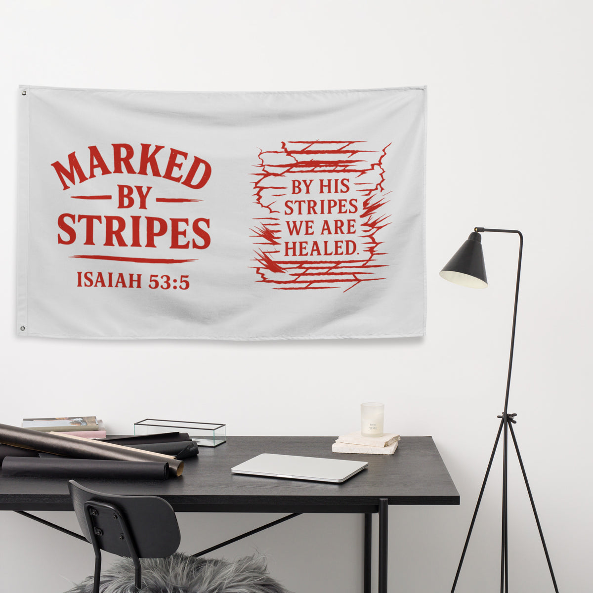 Marked by Stripes Flag - White - Front View 4