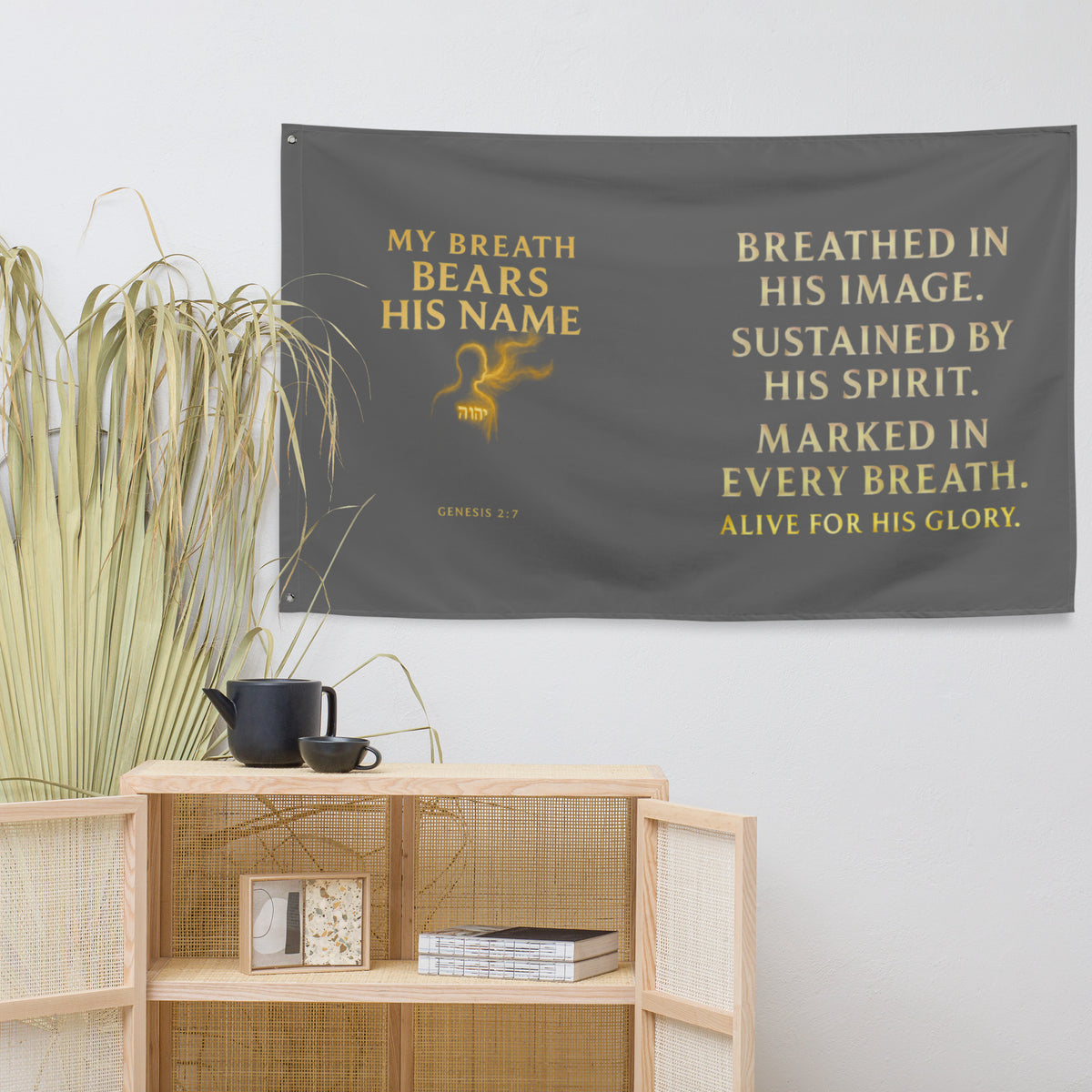 My Breath Bears His Name Flag - White - Front View 3