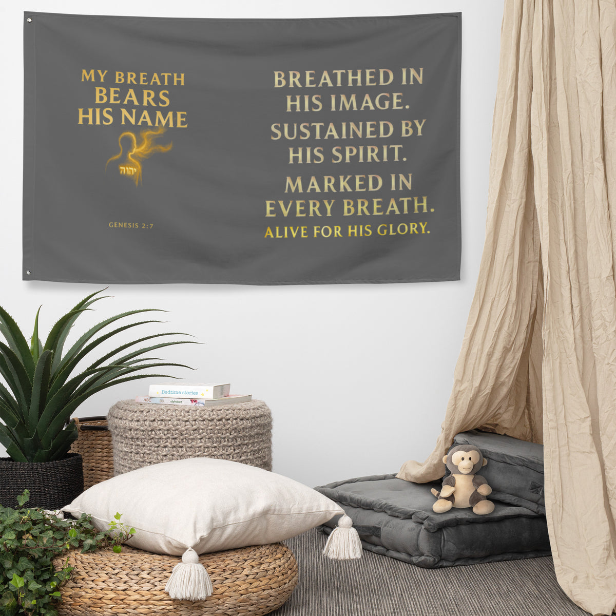 My Breath Bears His Name Flag - White - Front View 4