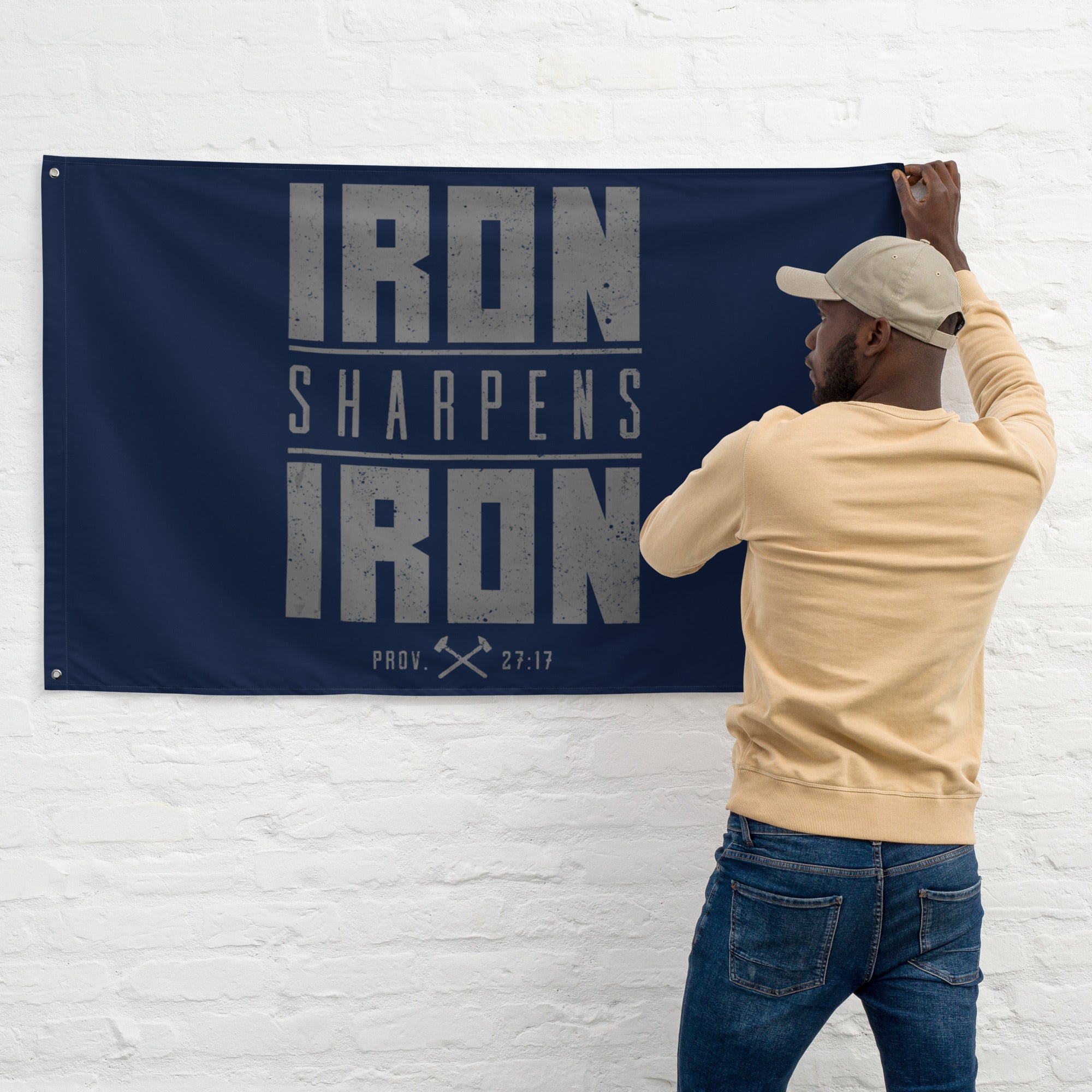 Iron Sharpens Iron Flag - White - Front View 2