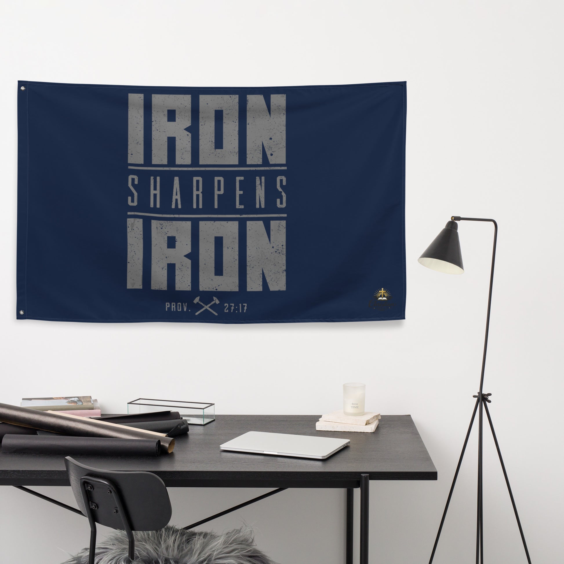 Iron Sharpens Iron Flag - White - Front View 3