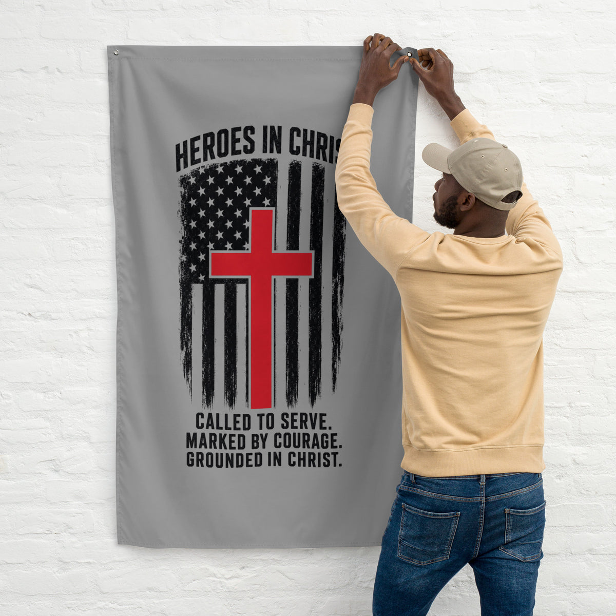 Heroes in Christ Fire & Rescue Flag - White - Front View