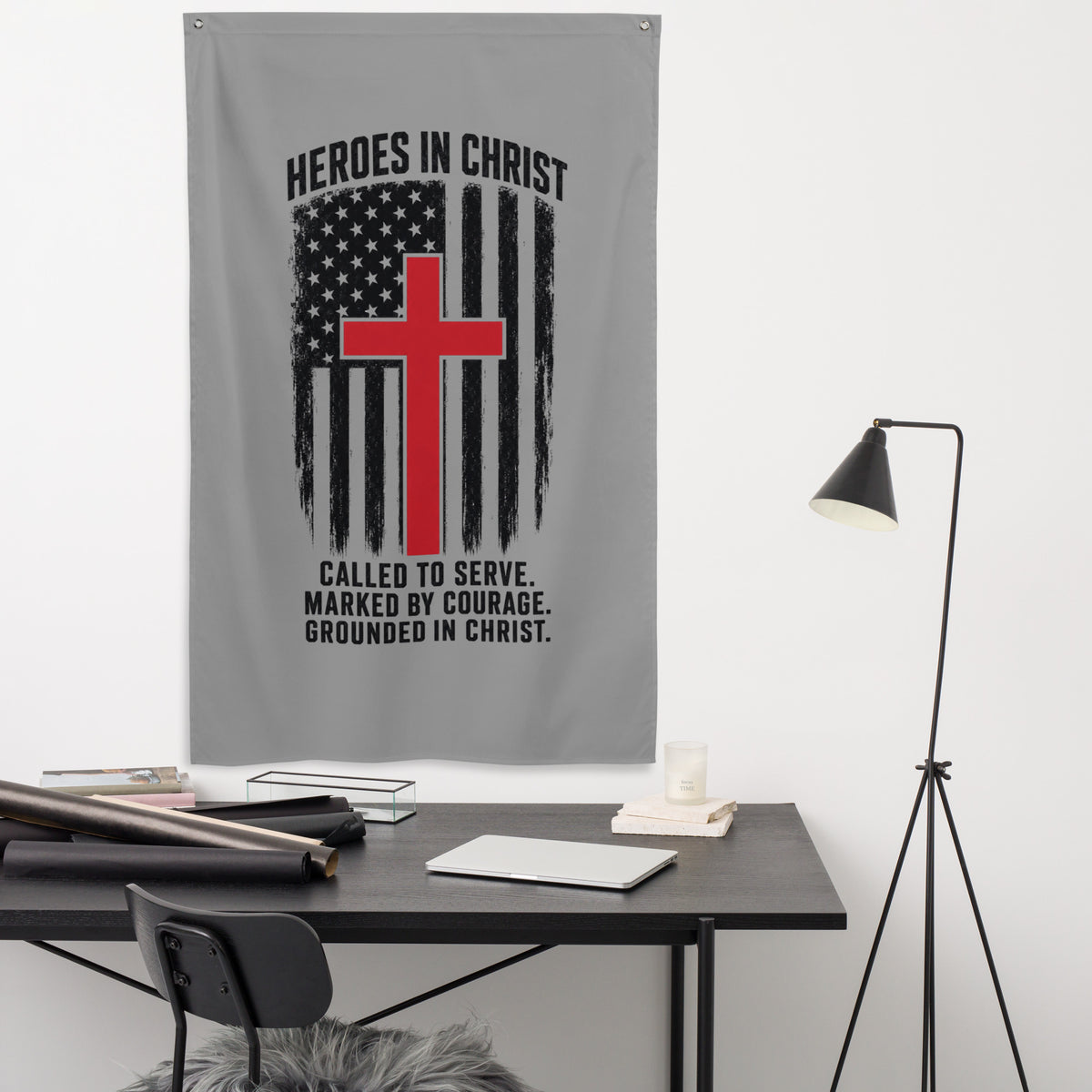 Heroes in Christ Fire & Rescue Flag - White - Front View