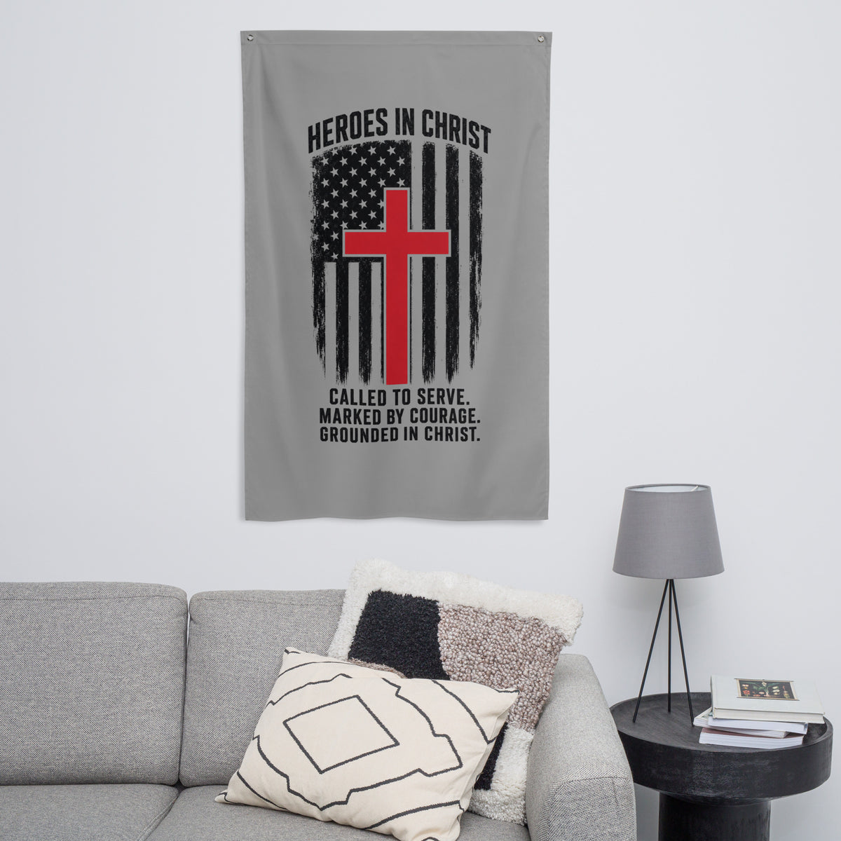 Heroes in Christ Fire & Rescue Flag - White - Front View
