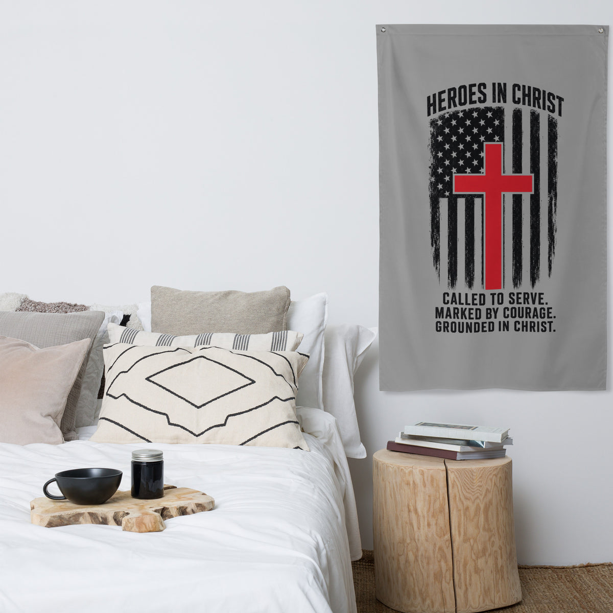 Heroes in Christ Fire & Rescue Flag - White - Front View