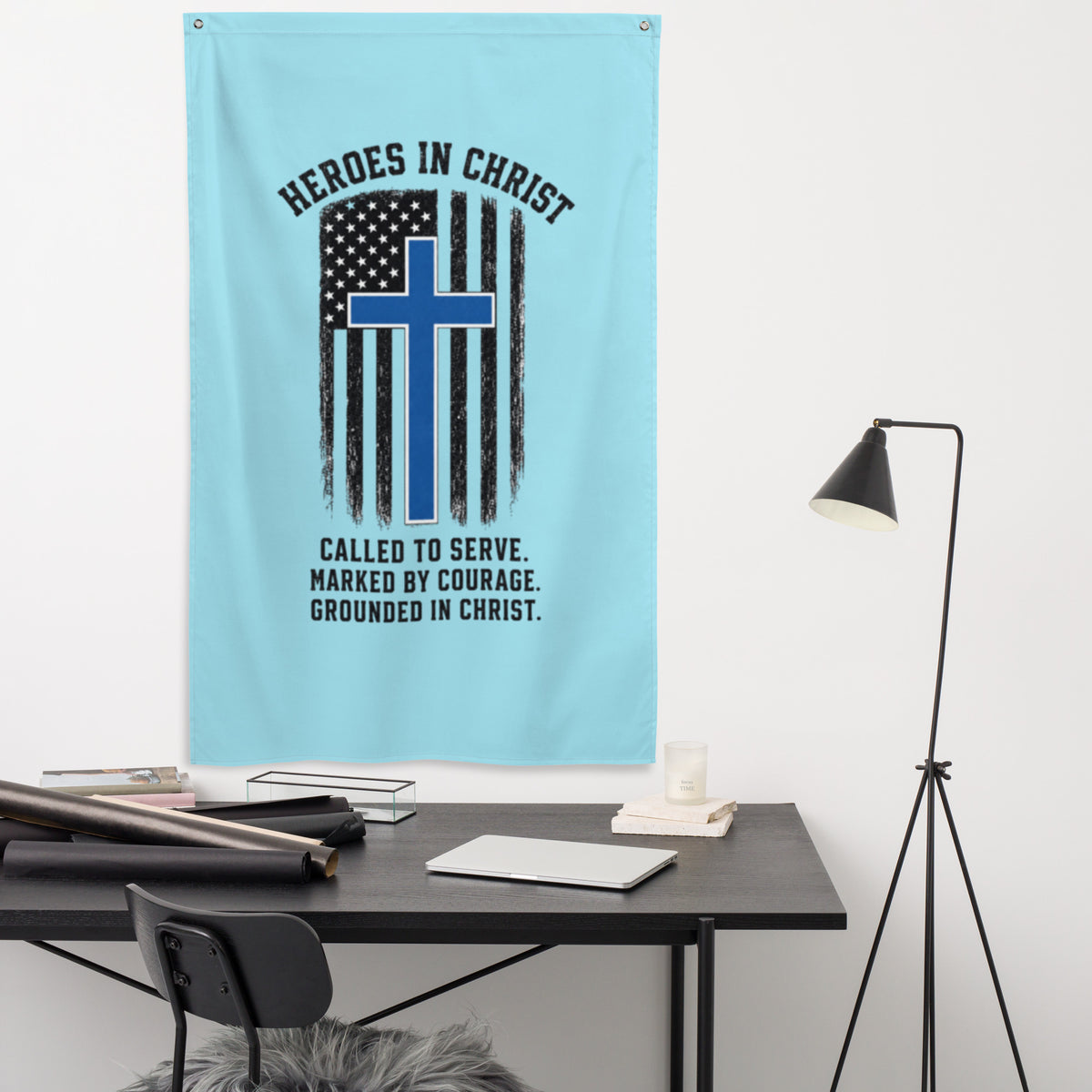 Heroes in Christ Police Flag - White - Front View