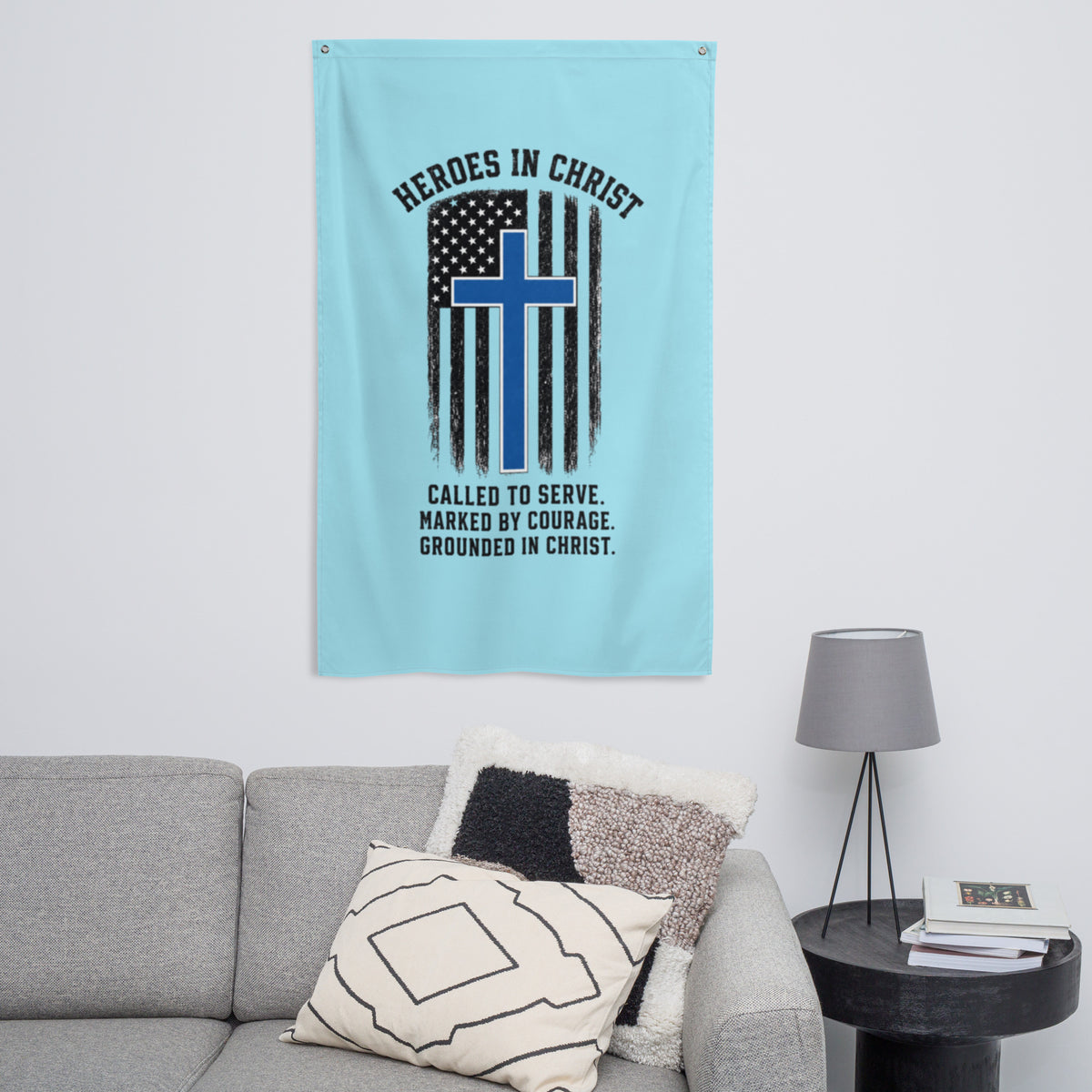 Heroes in Christ Police Flag - White - Front View