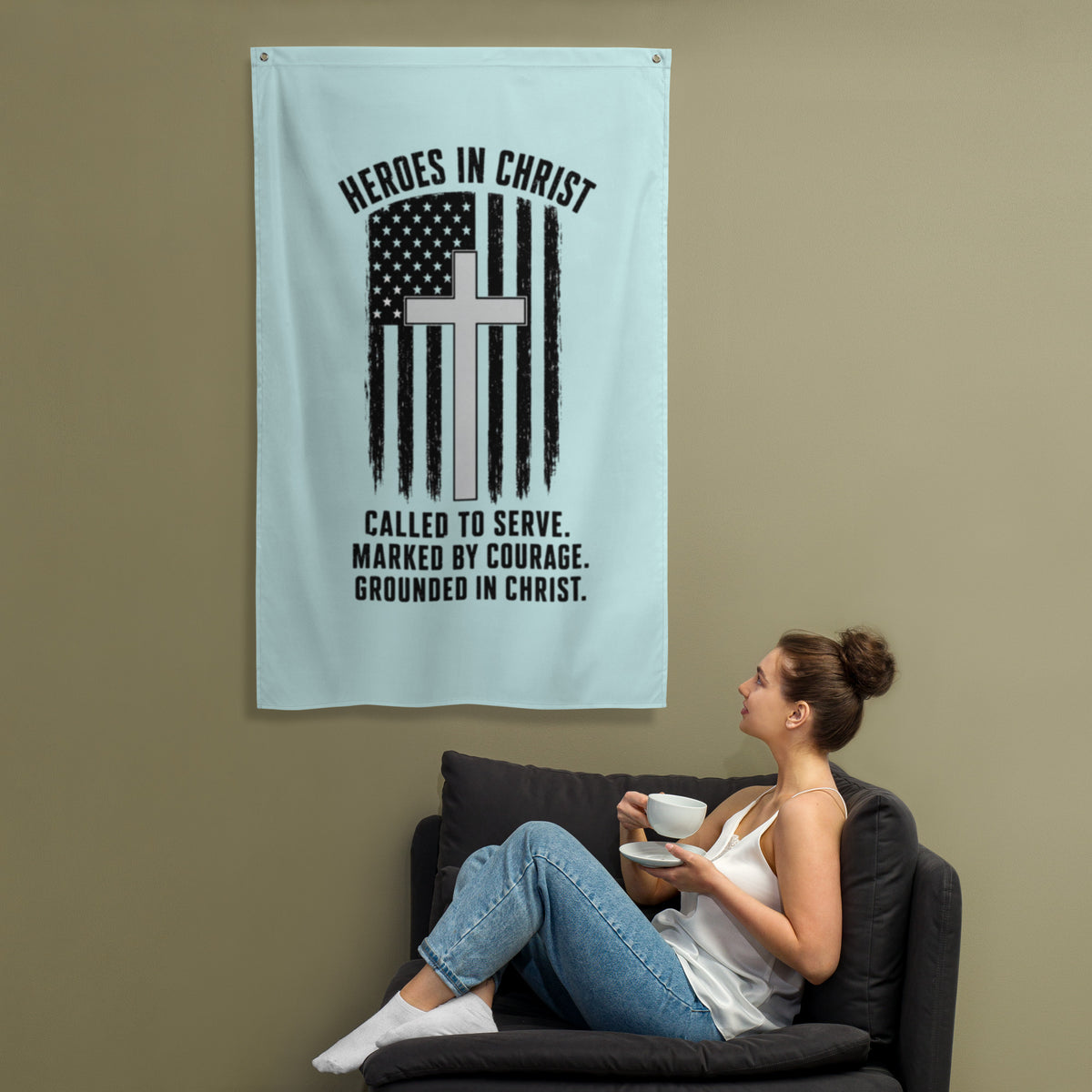 Heroes in Christ Healthcare Flag - White - Front View