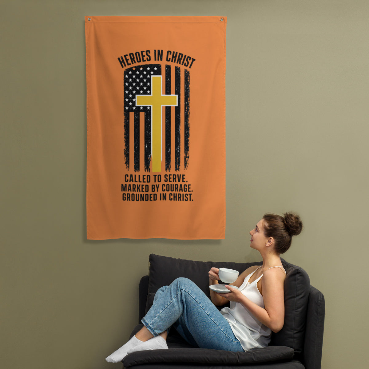 Heroes in Christ Dispatch Flag - White - Front View