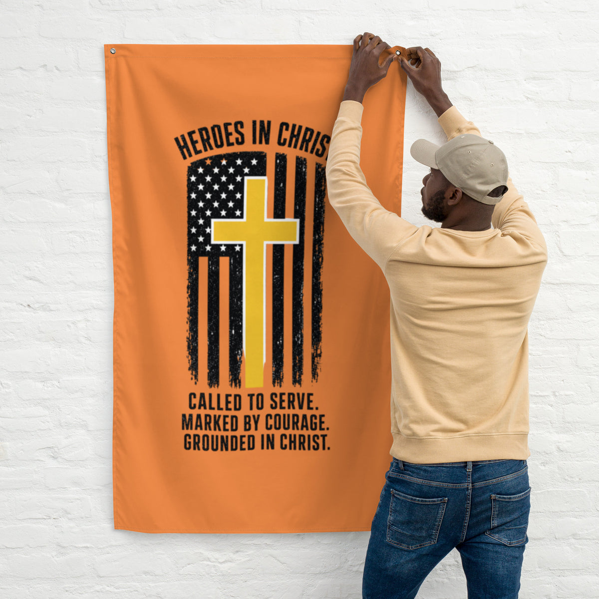 Heroes in Christ Dispatch Flag - White - Front View