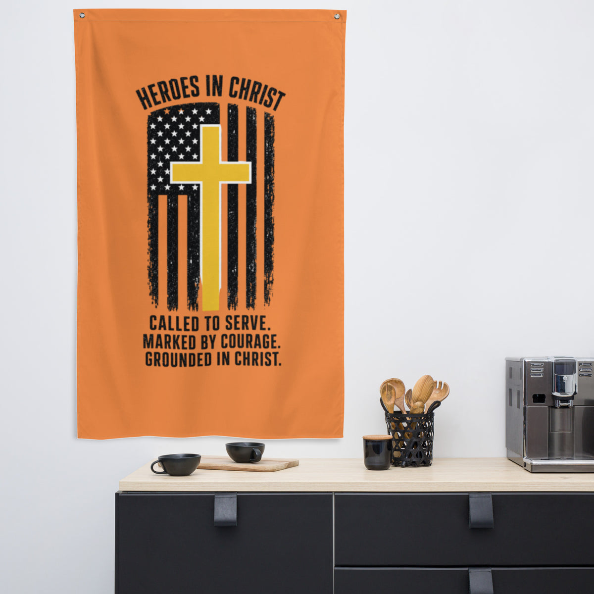 Heroes in Christ Dispatch Flag - White - Front View