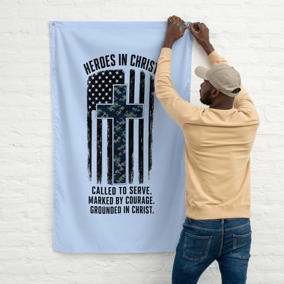 Heroes in Christ Navy Camo Flag - Wall Flag - Front View 3