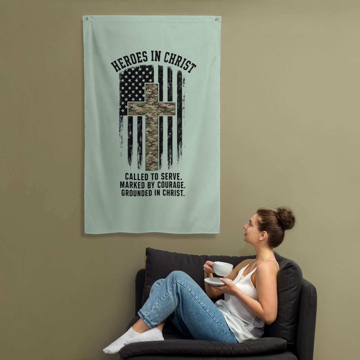 Heroes in Christ Army & Air Force Camo Flag - Wall Flag - Front View 2