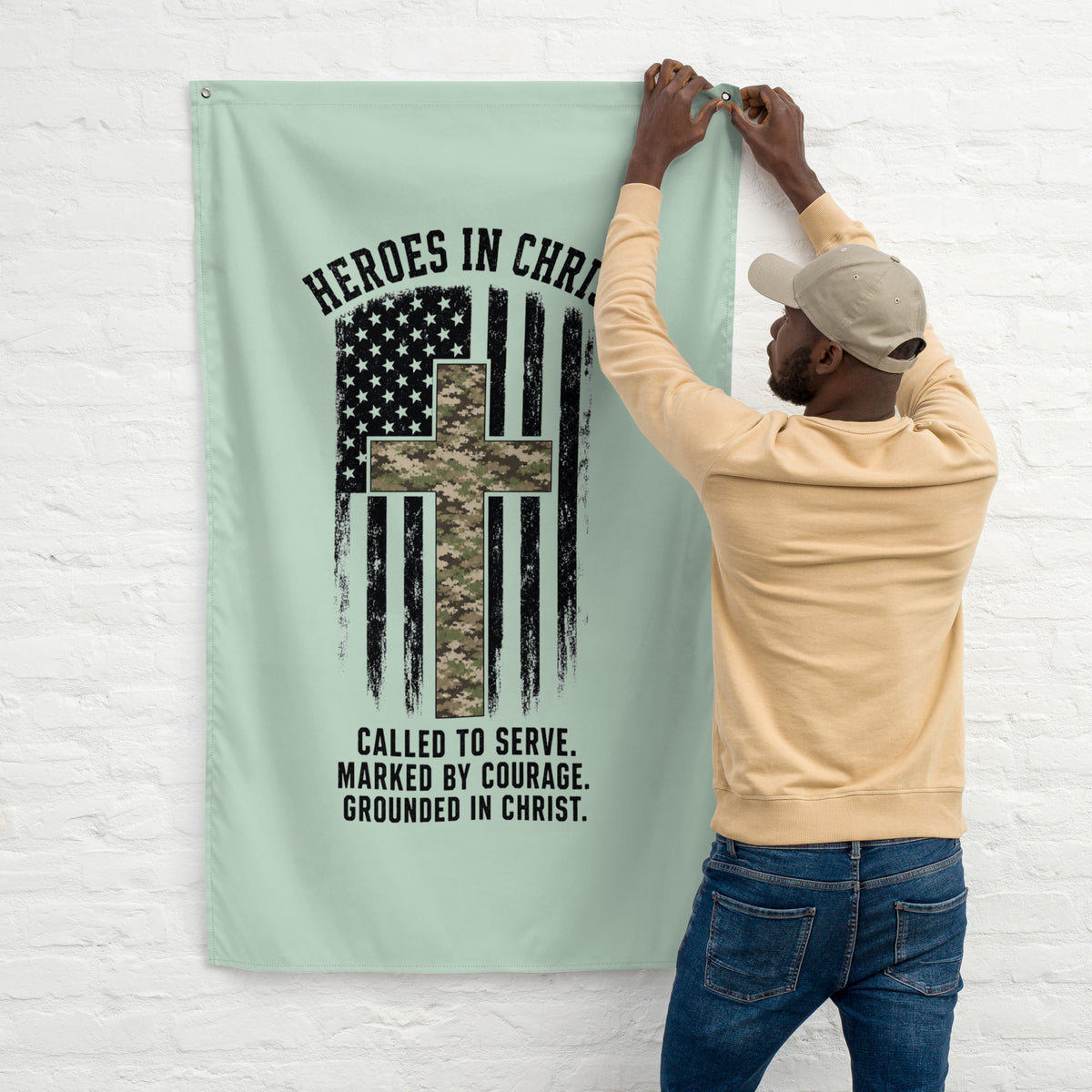 Heroes in Christ Army & Air Force Camo Flag - Wall Flag - Front View 3
