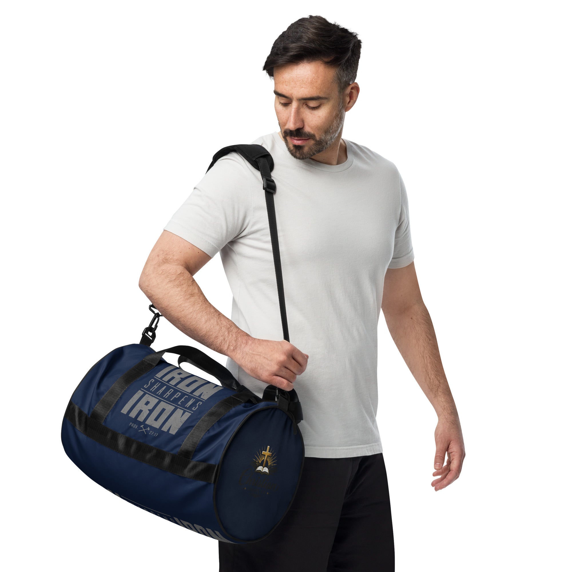 Iron Sharpens Iron Gym Bag - White - Left Front View