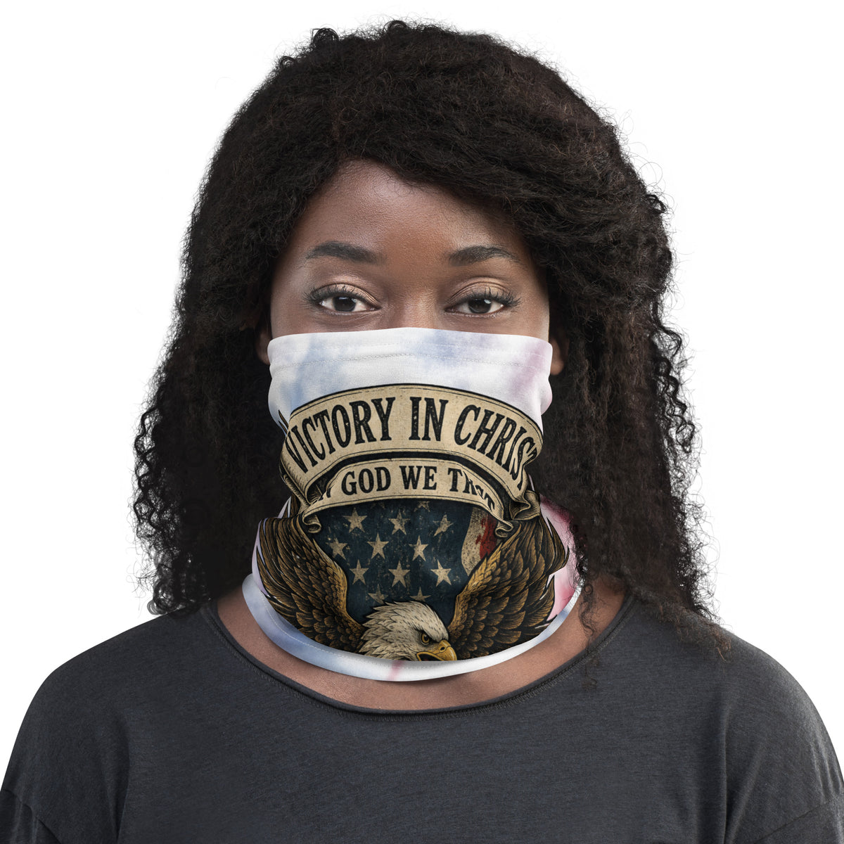 Victory in Christ Neck Gaiter - White - Front View 2