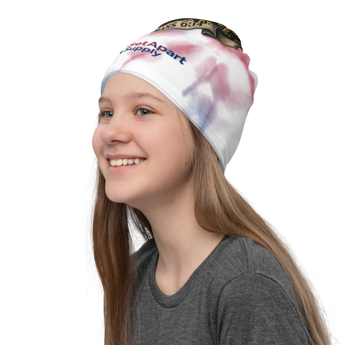 Victory in Christ Neck Gaiter - White - Left Front View