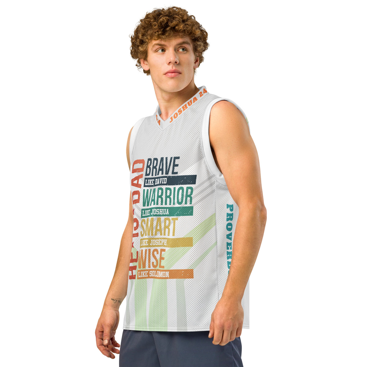He is Dad Basketball Jersey - White - Left Front View