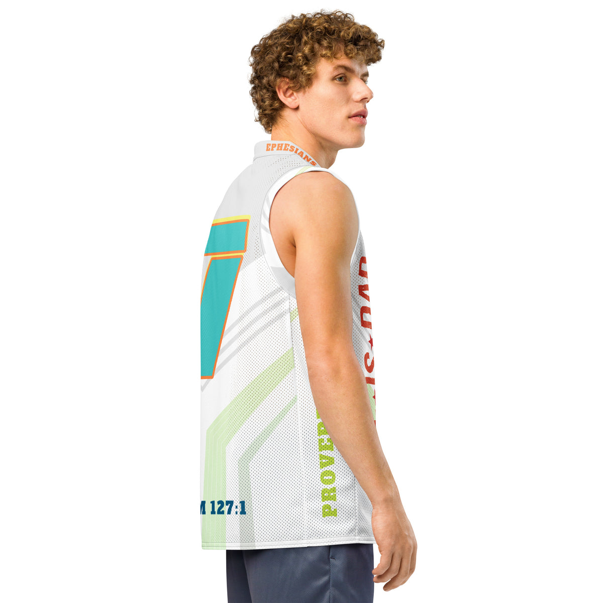 He is Dad Basketball Jersey - White - Right Back View