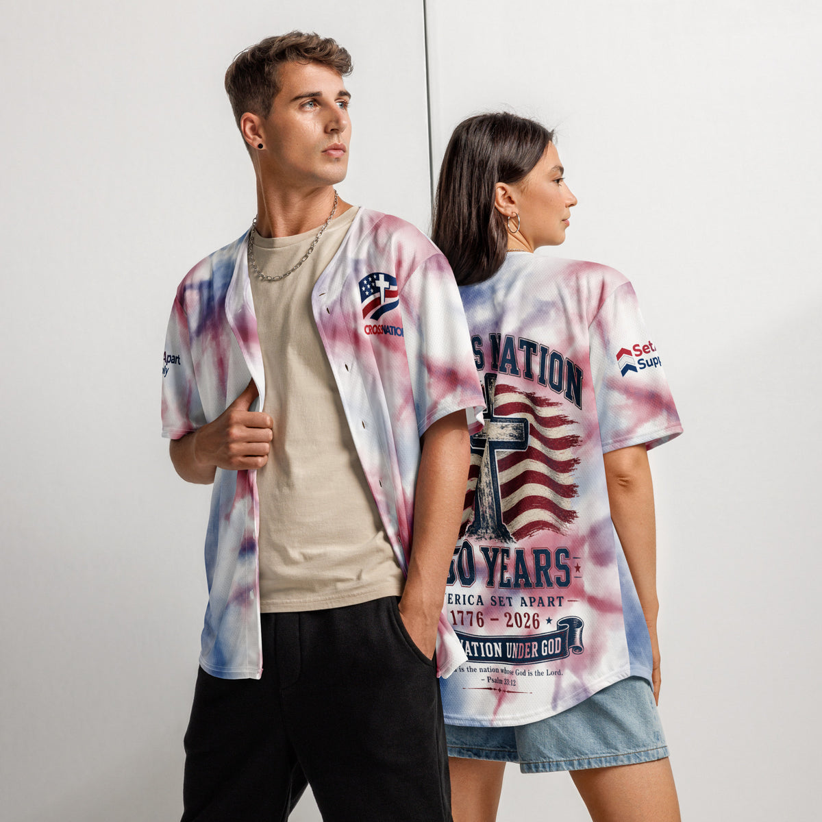 America 250th Baseball Jersey - White - Front and Back View