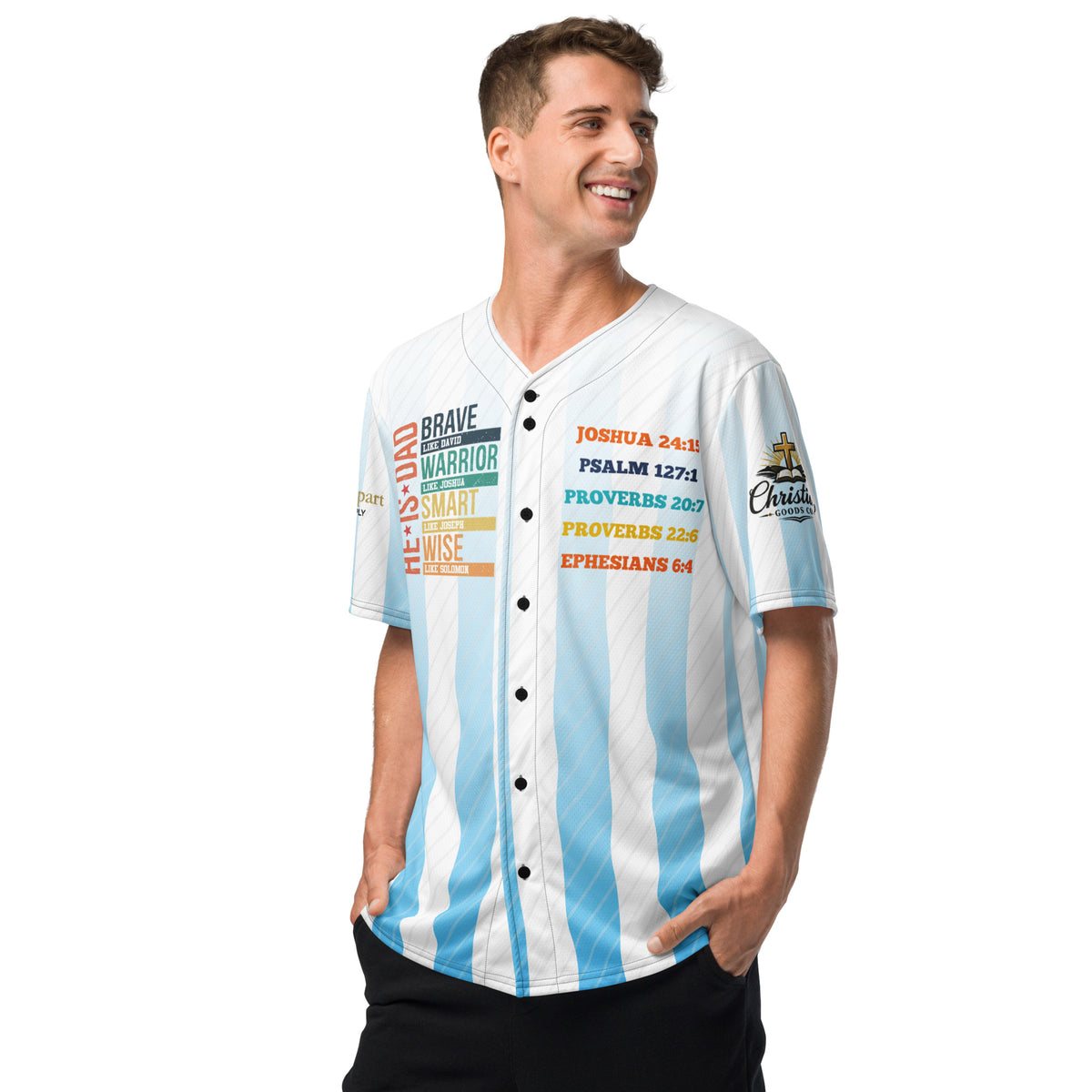 He is Dad Baseball Jersey - White - Left Front View