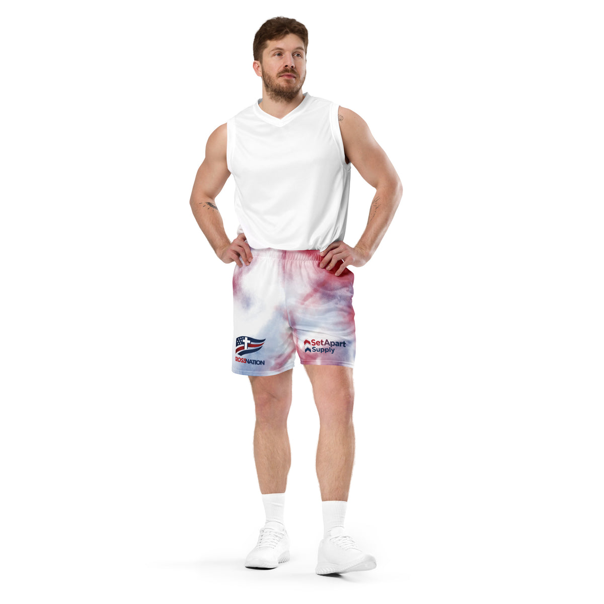 Men's CrossNation Mesh Shorts - White - Front View 2